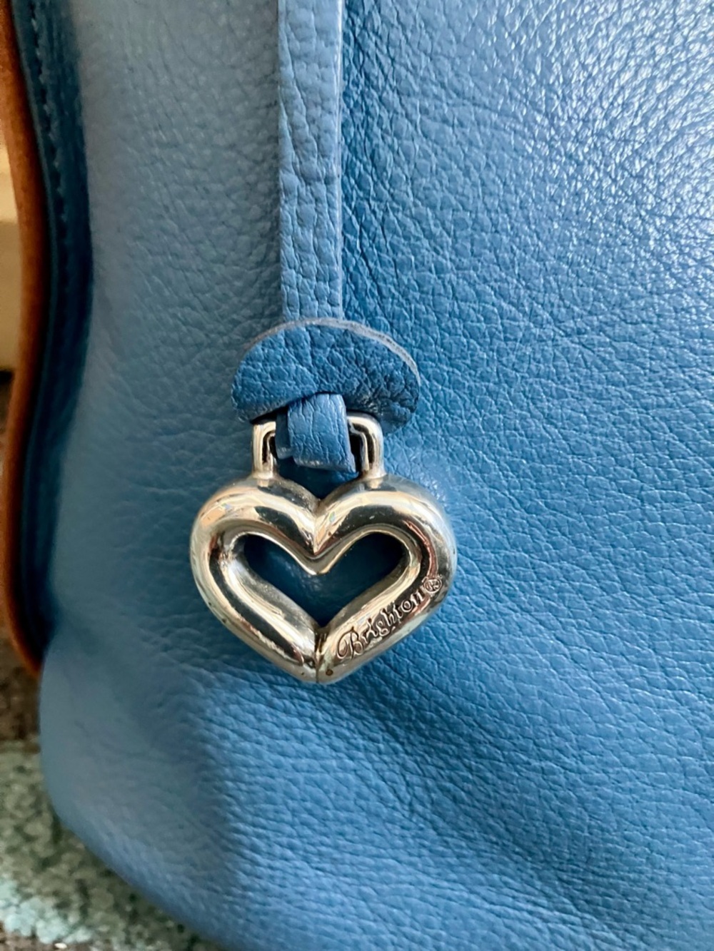 Brighton Blue Leather Shoulder Bag with Brown Trim - Picture 6 of 13